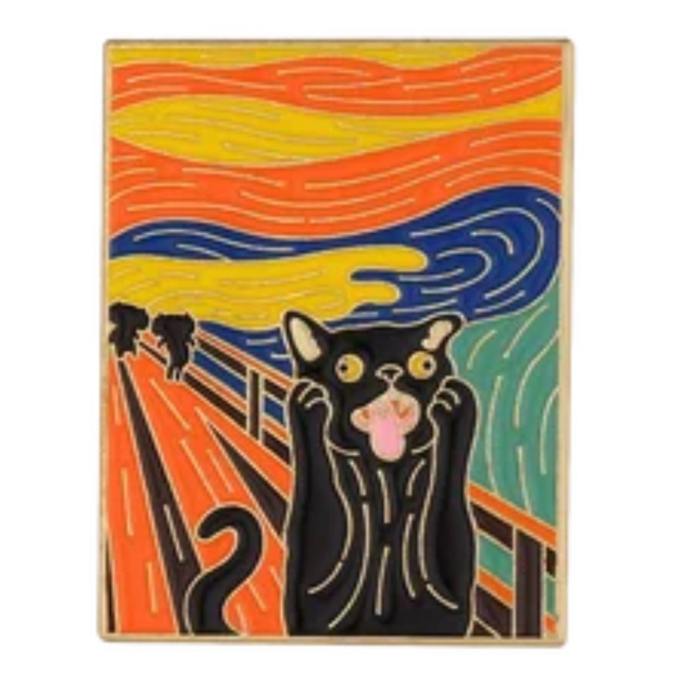 Black Cat Screaming Enamel Pin The Scream Painting Parody Artistic Cats Mom Gift